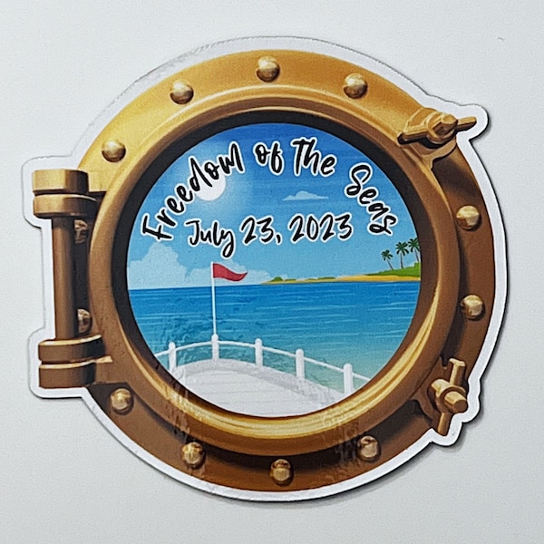 Cruise Ocean View Porthole Door Decoration Magnet, On Deck Scene, Royal Caribbean Carnival, Custom Keepsake Stateroom Refrigerator Office