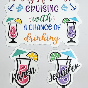 Personalized Cocktail Cruise Door Magnet: Tropical Drink Stateroom Decor