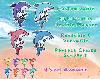 Personalized Dolphin Cruise Door Magnet, Custom Name Cabin Decor, Colorful Family Friends Wall Decor Sign, Royal Carnival Cruising