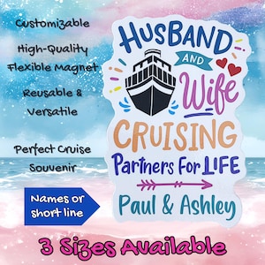 Husband Wife Cruising Partners for Life Door Magnet Sign Personalized Cruise Lover Keepsake Gift Carnival Princess Romantic Couples Getaway