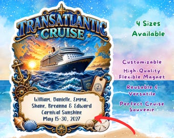 Transatlantic Cruise Door Magnet, Personalized Cabin Decoration, European Vacation Ocean Crossing Gift, Custom Family Friends Trip Decor