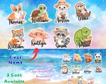 Personalized Beach Animals Cruise Ship Door Magnet, Custom Name Wall Cabin Decor Sign, Family Friends Royal Carnival Cruising