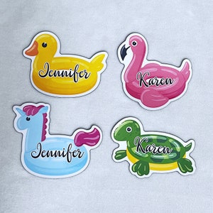 Summer Pool Floatie Cruise Door Decoration Magnet, Colorful Personalized Name Keepsake, Carnival Royal Caribbean, Duck Frog Flamingo Whale