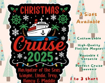 Christmas Cruise 2026 Door Magnet - Personalized Ship Magnet - Cruisemas Holiday XMas Decor Custom Family Vacation Gift Keepsake Carnival