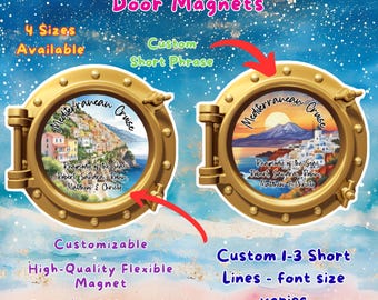 Mediterranean Cruise Door Magnet Personalized, Amalfi Coast & Santorini Porthole Cabin Ship Cabin Decor, Friends Family Cruise Gift 2026