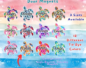 Tie Dye Personalized Turtle Cruise Door Magnet, Sea Turtle First Name Cabin Wall Decor, Family Friends Group Trip, Royal Caribbean Carnival