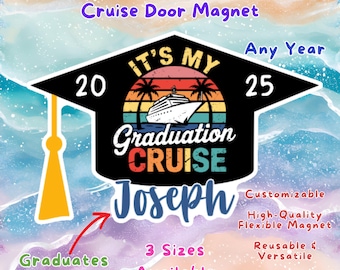 Graduation Cruise Door Magnet 2026, High School College Grad Cap Sign Custom Carnival Royal Caribbean Ship Wall Decor Family Friends Trip