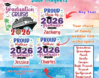 2026 Graduation Cruise Door Magnet, Group Family Friends Cruising Keepsake, Personalized Name Senior High School College Gift, MSC Carnival