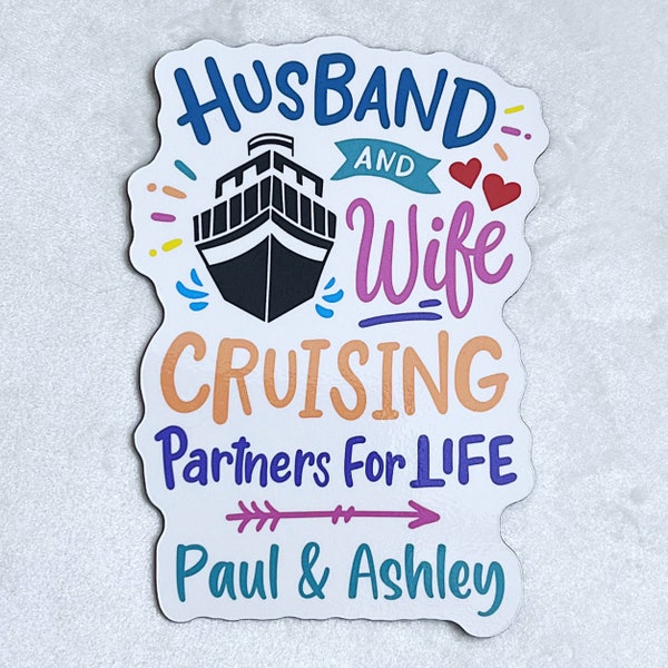 Husband Wife Cruising Partners for Life Door Magnet Sign, Carnival Princess MSC NCL, Personalized Cruise Custom Keepsake Gift, Refrigerator