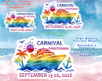 Cruise Door Magnets, Tropical or Alaska Cruising Gift Exchange Cruise Line & Date, Vacation Family Friend, Refrigerator Keepsake, Carnival