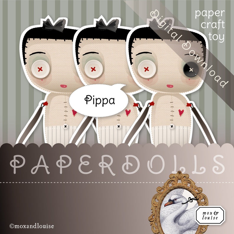 Digital Download milk and cookies a sleep mask and a bedroom Slumber Set Pippa a Mox /& Louise Paper Doll complete with nighties