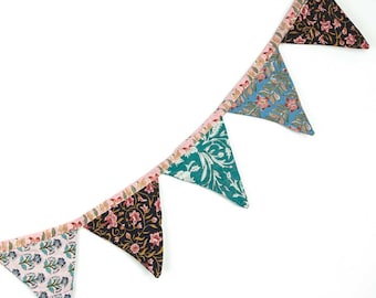 Pennant chain made of Indian fabrics with block print pattern, pennant made of fabric approx. 2 meters, hand-sewn from 100% cotton, fair trade