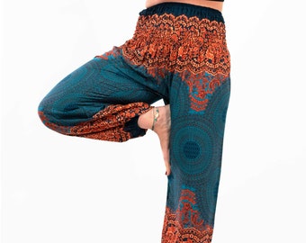 Harempants in orange and turquoise, yogapants for men and women, unisize and one-fit for all in two sizes - handmade and fair trade