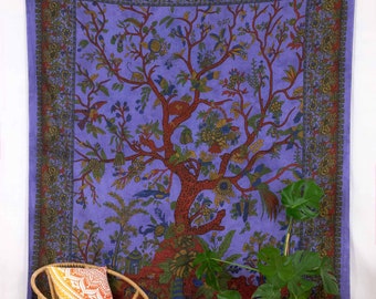 Arbre de serviette de mur de la vie batik mur indien violet suspendu mondes de tapisserie d’arbre d’arbre juste échangé couverture de jour superposition de couverture