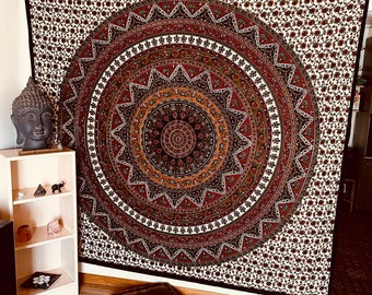 Indian Mandala Tapestry Wallhanging starshape black red orange bohemian gipsy bedcover beachthrow elephants