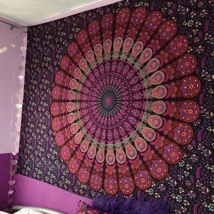 Wall Cloth Wall hanging Tapestry Tapestry Rose Pink Bordeaux Peacock Mandala indian boho hippie gipsy ethno Throw Duvet