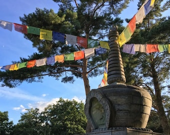 Tibetische Gebetsfahnen lang 5 Meter 20 Fahnen aus Nepal handgefertigt ausgefranst Flaggen mit Gebeten und Segenswünschen für Frieden
