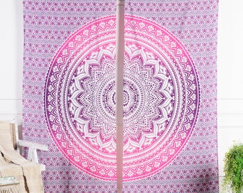 Rideau Ombre Mandala Violet Rose Rideaux Indiens Translucide Décoration de Fenêtre Opaque Commerce Équitable Artisanat de l'Inde