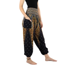 Harempants in black and gold, yogapants for men and women, unisize and one-fit for all in two sizes - handmade and fair trade