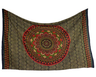 Ręcznik plażowy Sarong Mandala w kolorze zielonym, cienki, do wiązania, owijania, styl Boho, lekka bawełniana tkanina na plażę i do parku latem Karmandala