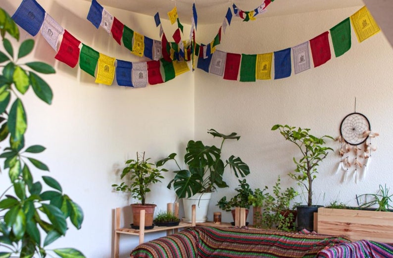 Tibetan prayer flag 2 m garland with 10 pennants from Nepal garden bunting Buddhist peace flags with prayers image 4