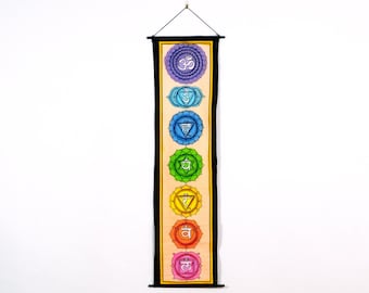 Chakra wall hanging made of cotton 7 chakras prayer flag Nepal room decor decoration for garden and home for birthday indoor and outdoor