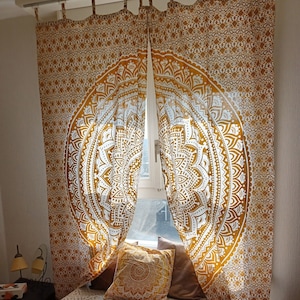 Vorhang Ombre Mandala ocker braun Karmandala Vorhänge indische Boho Gardinen lichtdurchlässig blickdicht aus Baumwolle Fenster Dekoration
