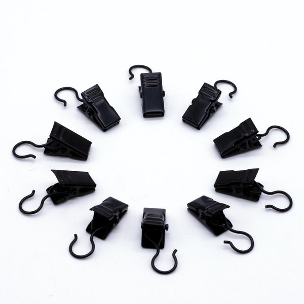 Curtain clips black wall cloth Attachment for hanging up cloths and carpets on the wall, very strong clip with hooks