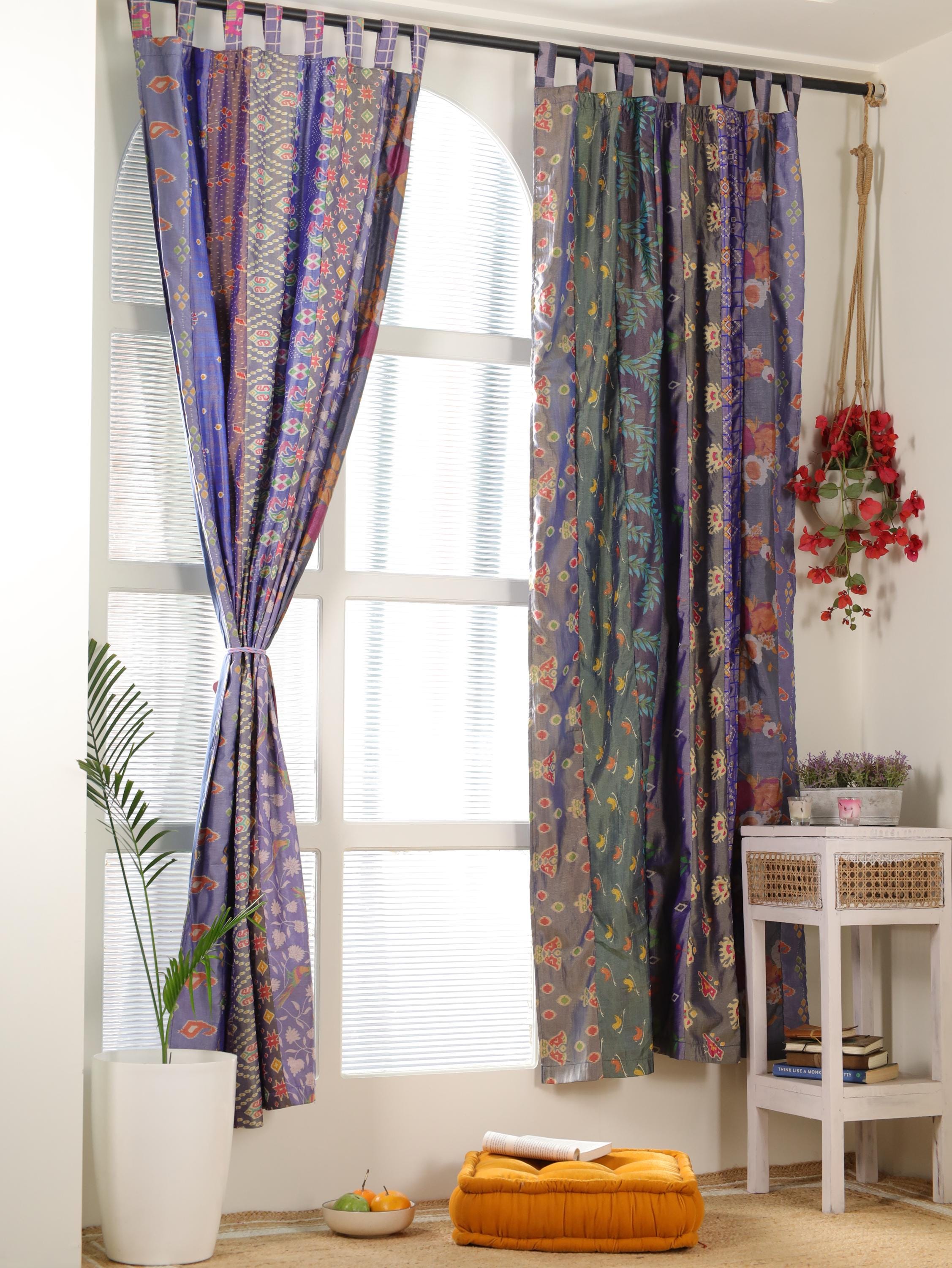 Handmade Blue Sari Curtains – Boho Patchwork Drapes From Recycled ...