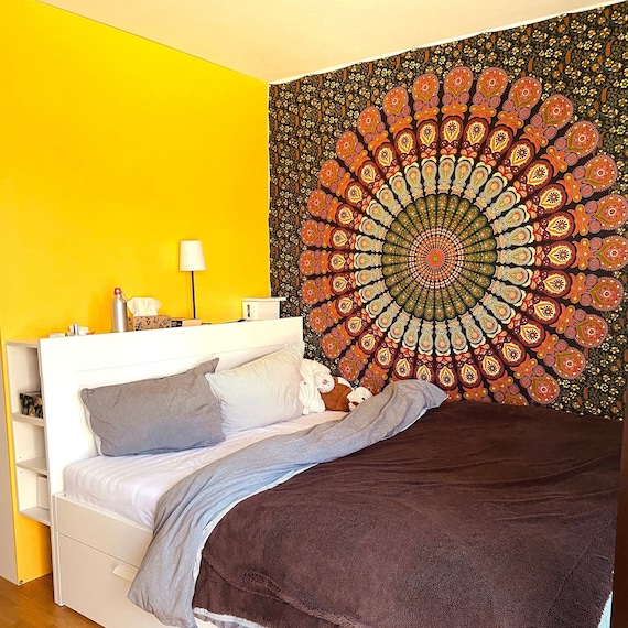 Throw Tapestry- Green Mandala Design Throw Tapestry- Green Mandala Design