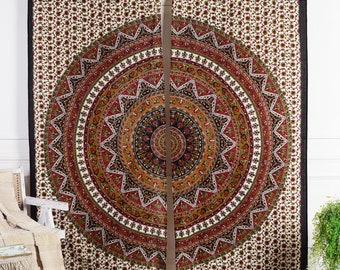 Rideau mandala marron rouge, en forme d'étoile - Rideau indien de style oriental avec passants - en 100 % coton, fait main