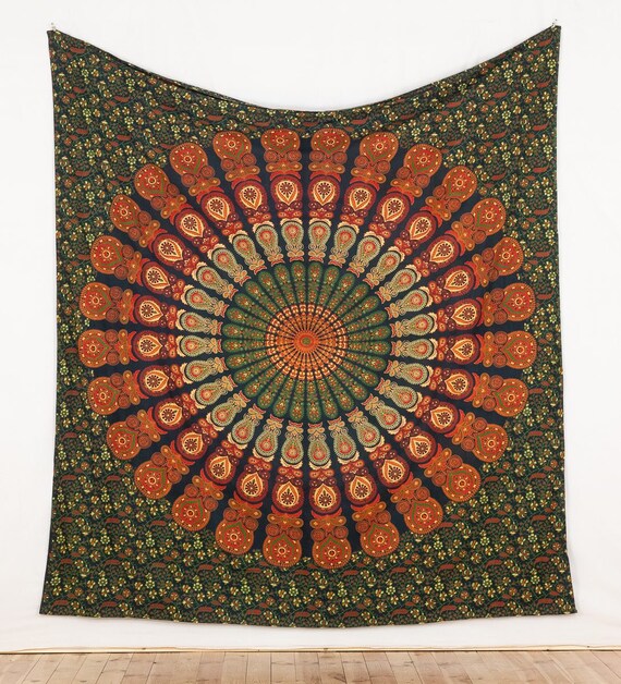 Throw Tapestry- Green Mandala Design Throw Tapestry- Green Mandala Design