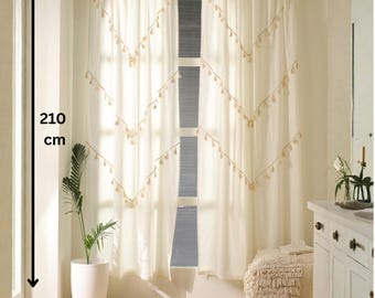 Cortinas boho de algodón con borlas, juego de 2, opacas pero que dejan pasar la luz, estilo boho chic, 6 colores, cortinas estilo boho para puertas y ventanas