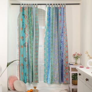 Rideaux Boho turquoise 210 x 210 cm Rideau sari indien rideau patchwork fait main décoration de fenêtre colorée chambre saris recyclés