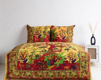 Indische Bettwäsche mit Lebensbaum in orange - Bettbezug aus reiner Baumwolle, handgefertigt, vegan und fair gehandelt aus Indien 200x220 cm