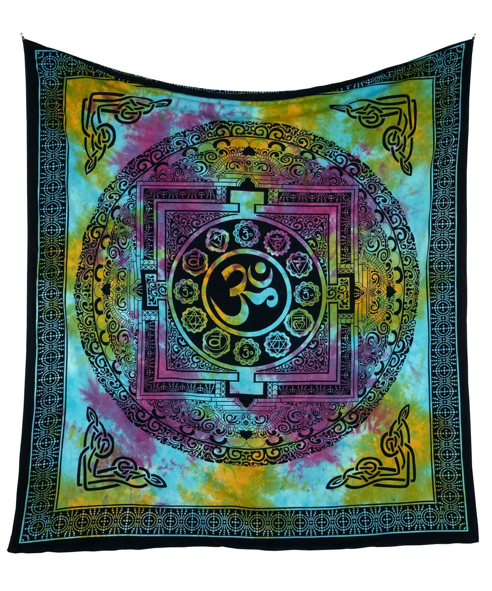 Goa Zeichen Wandtuch Om Zeichen batik bunt indischer Wandbehang, Goa Tuch mit Ohm ...
