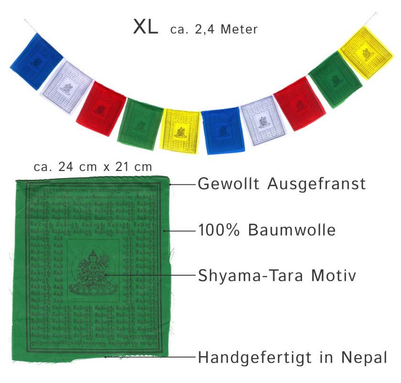Tibetan prayer flag 2 m garland with 10 pennants from Nepal garden bunting Buddhist peace flags with prayers image 2