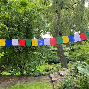 Tibetan prayer flags long 8 meters 25 flags in cotton from Nepal handmade frayed flags with prayers and blessings for peace