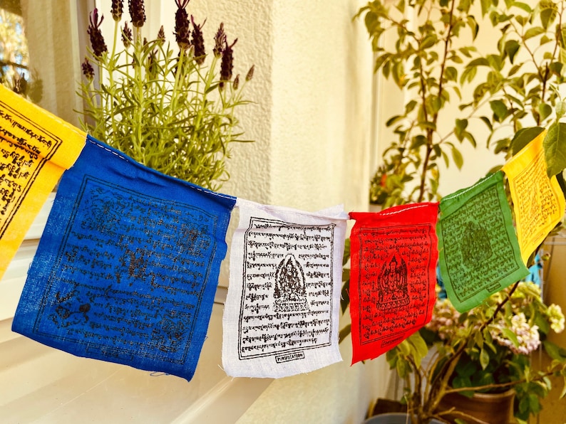 Tibetan prayer flag 2 m garland with 10 pennants from Nepal garden bunting Buddhist peace flags with prayers image 1
