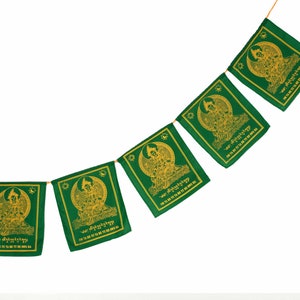 Tibetan prayer flag green tara 2 m, 10 flags with buddha - garden bunting garland - buddhist flags handmade in tibet