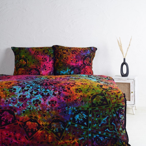 Bettwäsche mit Mandala in bunt - boho Bettbezug für Doppel- und Einzelbett - handgefertigt und fair gehandelt in Indien - Karmandala Tücher