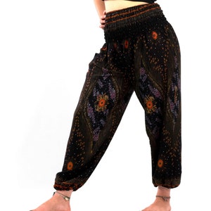 Haremshose mit Orient Muster schwarz gold in XL-XXL - luftige Freizeithose aus weicher Viskose, aus Thailand, fair gehandelt, vegan