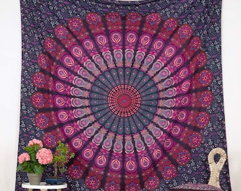 Wall cloth wall hanging tapestry tapestry pink pink bordeaux peacock mandala indian boho hippie gipsy ethno throw bed cover