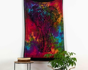 Petit tissu murmure tapisserie tapis éléphant batik coloré hippie décor ethno fair-commerce coton végétalien indien handmade