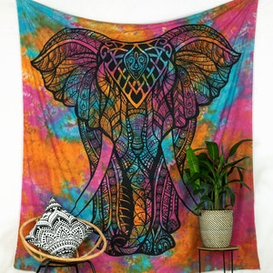 Indian tapestry wallhanging big elephant tie dye ethno style hippie decor fair trade vegan walldecor