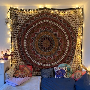 Indian Mandala Tapestry Wallhanging starshape black red orange bohemian gipsy bedcover beachthrow elephants