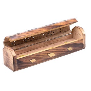 Incense stick & cone holder - Mango wood with elephant for incense cones and Indian incense. Spiritual decoration from India.