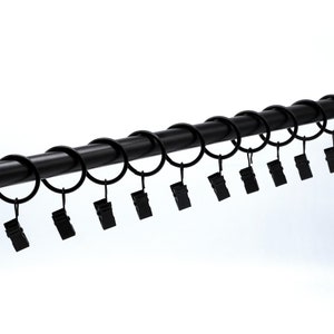 Curtain rings with clip and hook black, secure attachment for wall cloth and tapestry with strong clamp and hook for hanging