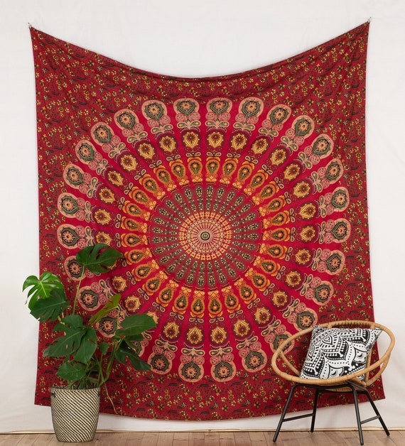 Mandala Wall Cloth Red White Green Indian Wall Hanging Tapestry