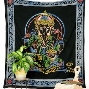 Indian tapestry wallhanging walldecor hindugod lord ganesha meditation mandala cloth fair trade vegan